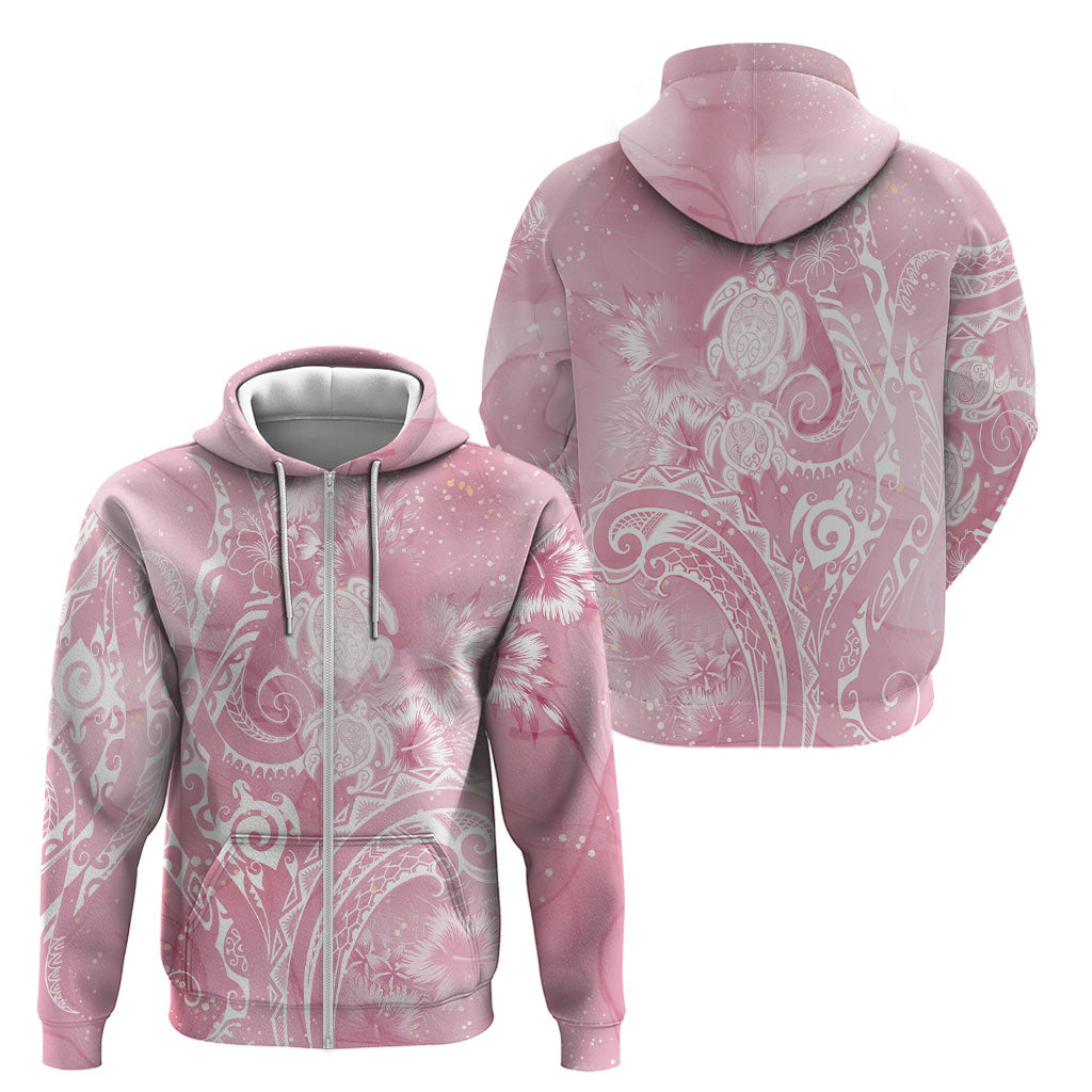 Aloha Hawaii Turtles Floral Zip Hoodie Pink Marbles Glaze