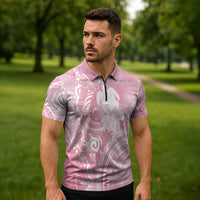 Aloha Hawaii Turtles Floral Zipper Polo Shirt Pink Marbles Glaze