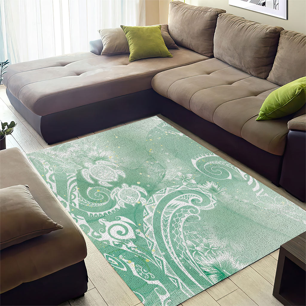 Aloha Hawaii Turtles Floral Area Rug Seafoam Marbles Glaze
