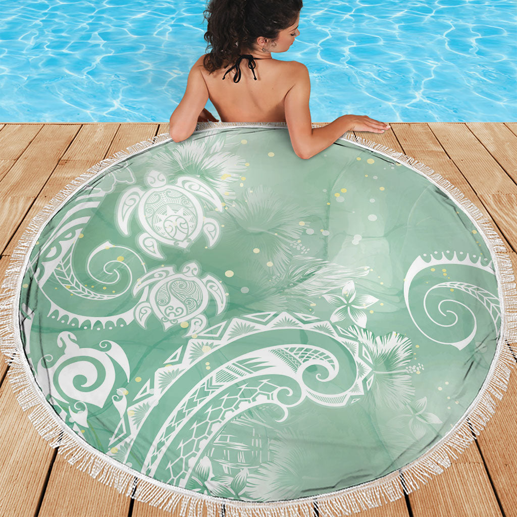 Aloha Hawaii Turtles Floral Beach Blanket Seafoam Marbles Glaze