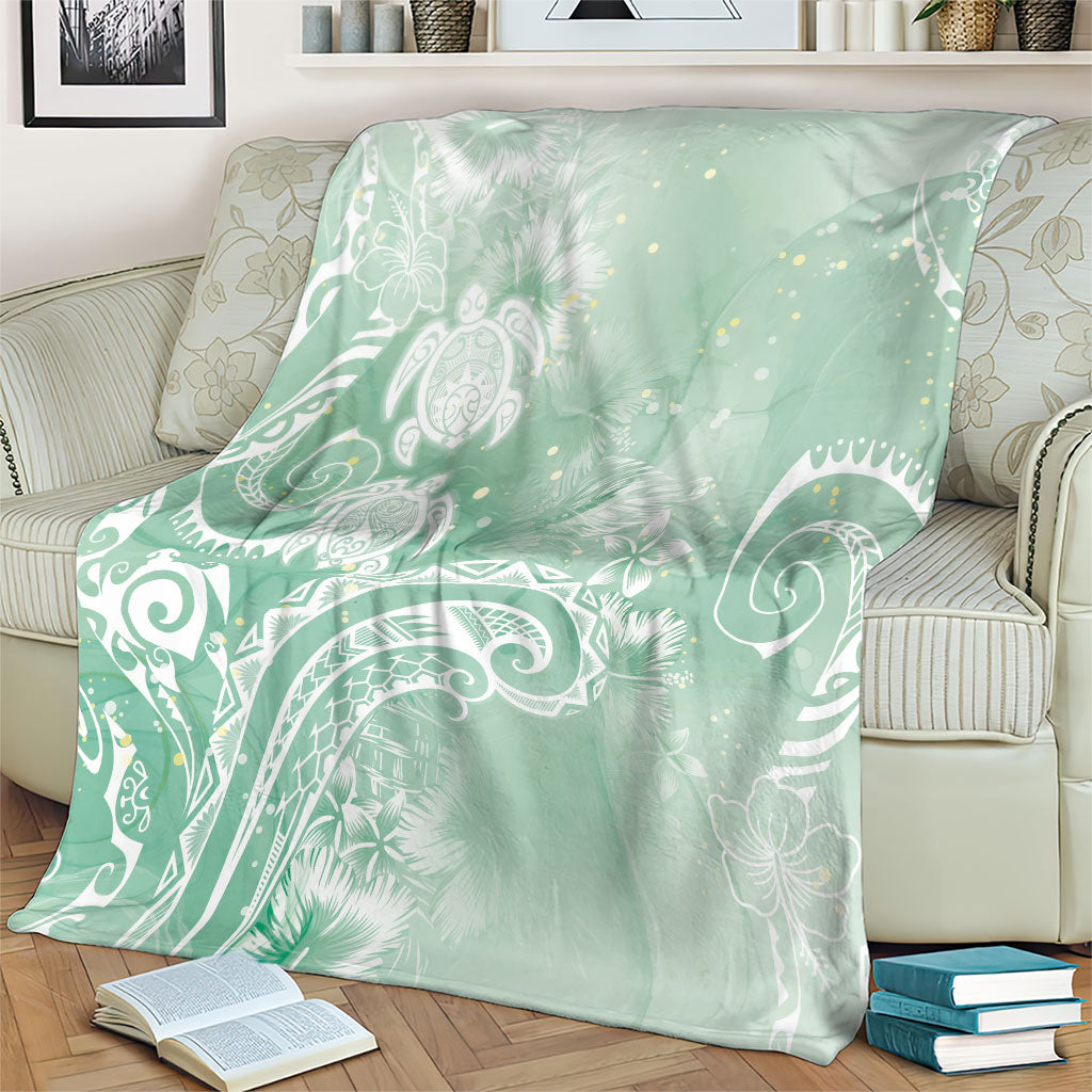 Aloha Hawaii Turtles Floral Blanket Seafoam Marbles Glaze