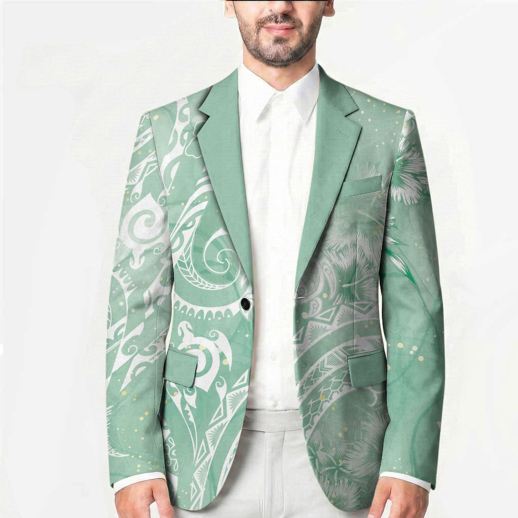 Aloha Hawaii Turtles Floral Blazer Seafoam Marbles Glaze