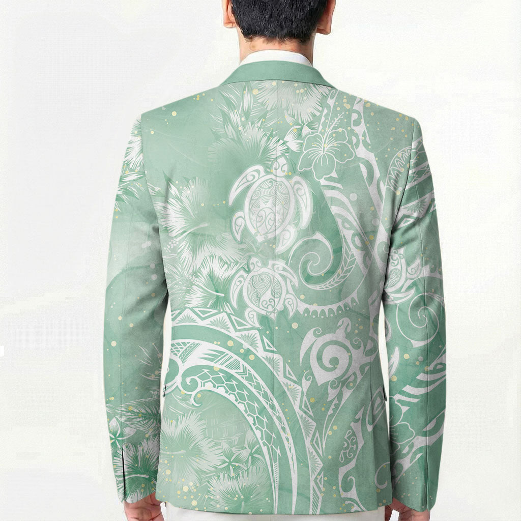 Aloha Hawaii Turtles Floral Blazer Seafoam Marbles Glaze