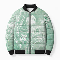 Aloha Hawaii Turtles Floral Bomber Puffer Jacket Seafoam Marbles Glaze