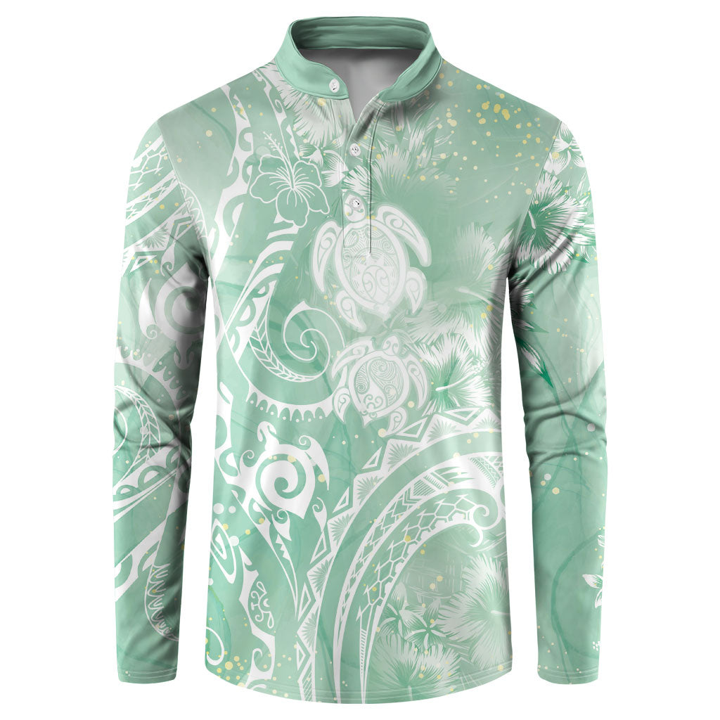 Aloha Hawaii Turtles Floral Button Sweatshirt Seafoam Marbles Glaze