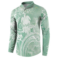 Aloha Hawaii Turtles Floral Button Sweatshirt Seafoam Marbles Glaze