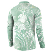 Aloha Hawaii Turtles Floral Button Sweatshirt Seafoam Marbles Glaze