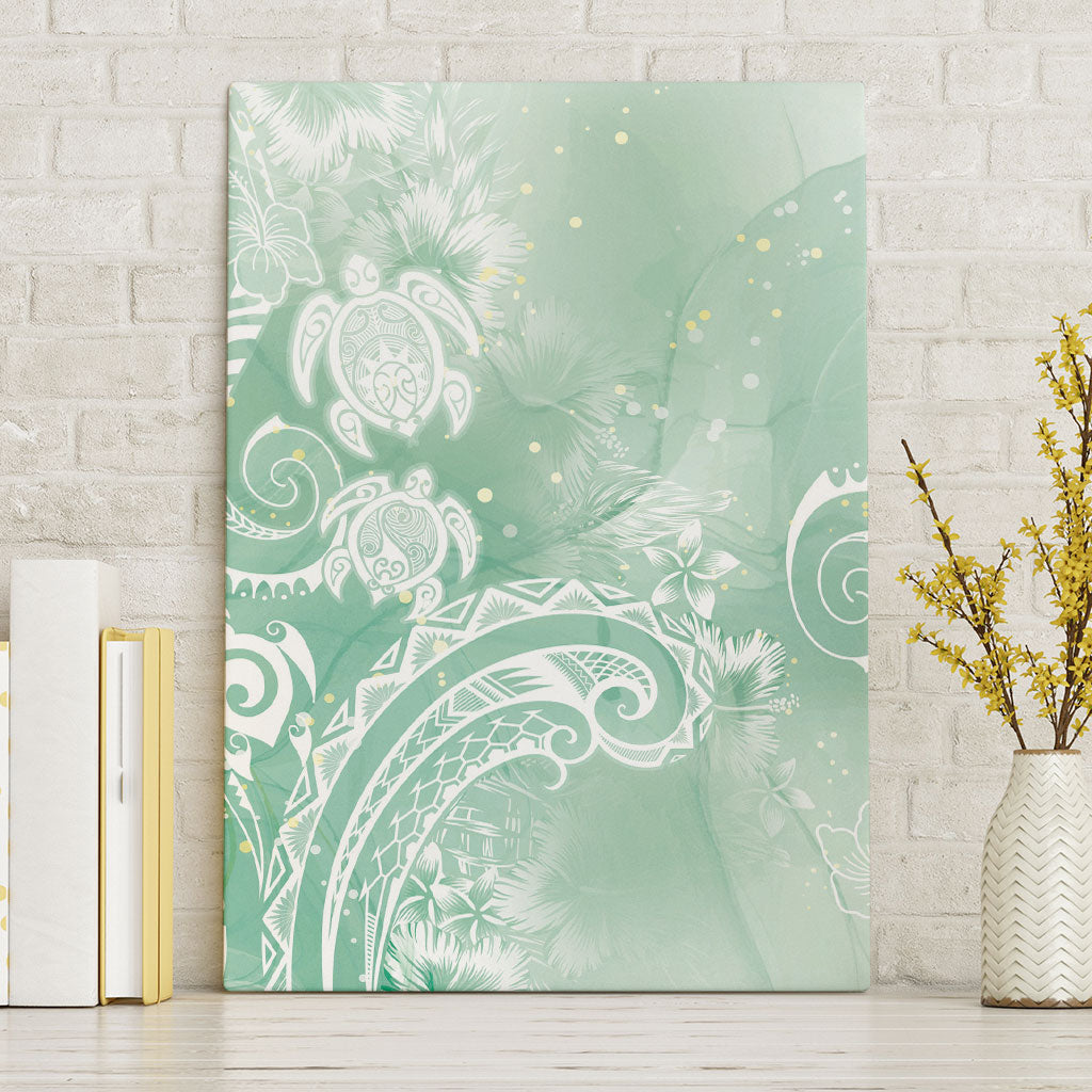 Aloha Hawaii Turtles Floral Canvas Wall Art Seafoam Marbles Glaze
