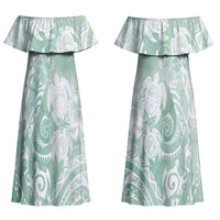 Aloha Hawaii Turtles Floral Couples Matching Off Shoulder Maxi Dress and Hawaiian Shirt Seafoam Marbles Glaze LT7 - Polynesian Pride