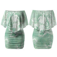 Aloha Hawaii Turtles Floral Couples Matching Off Shoulder Short Dress and Long Sleeve Button Shirt Seafoam Marbles Glaze LT7 - Polynesian Pride