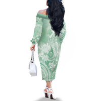 Aloha Hawaii Turtles Floral Family Matching Off The Shoulder Long Sleeve Dress and Hawaiian Shirt Seafoam Marbles Glaze