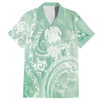 Aloha Hawaii Turtles Floral Family Matching Puletasi and Hawaiian Shirt Seafoam Marbles Glaze