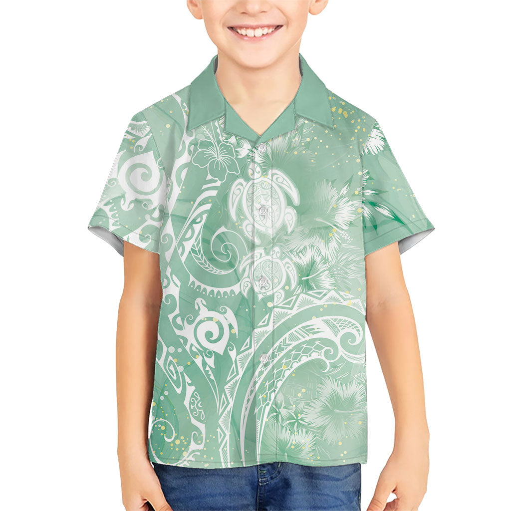 Aloha Hawaii Turtles Floral Family Matching Summer Maxi Dress and Hawaiian Shirt Seafoam Marbles Glaze