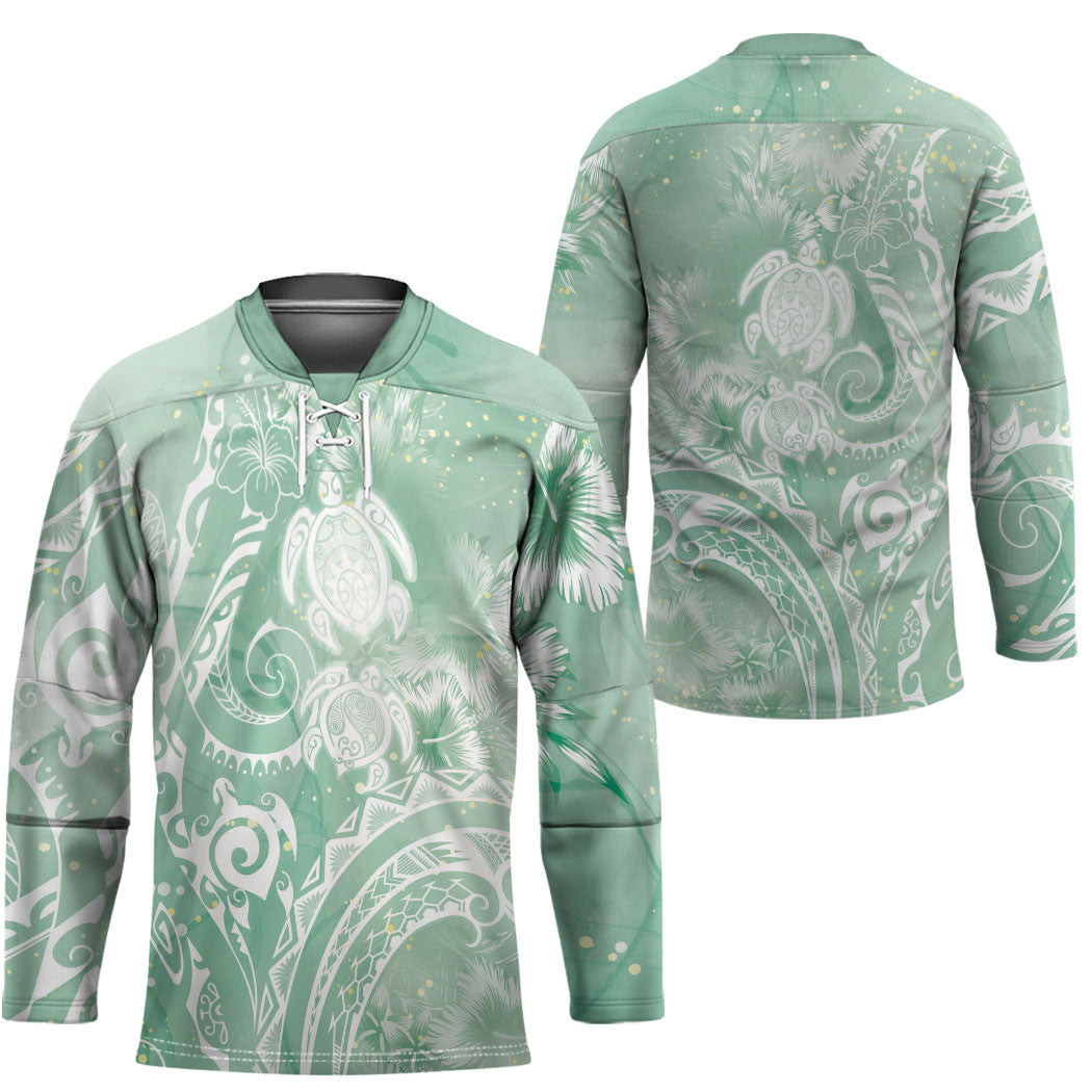 Aloha Hawaii Turtles Floral Hockey Jersey Seafoam Marbles Glaze