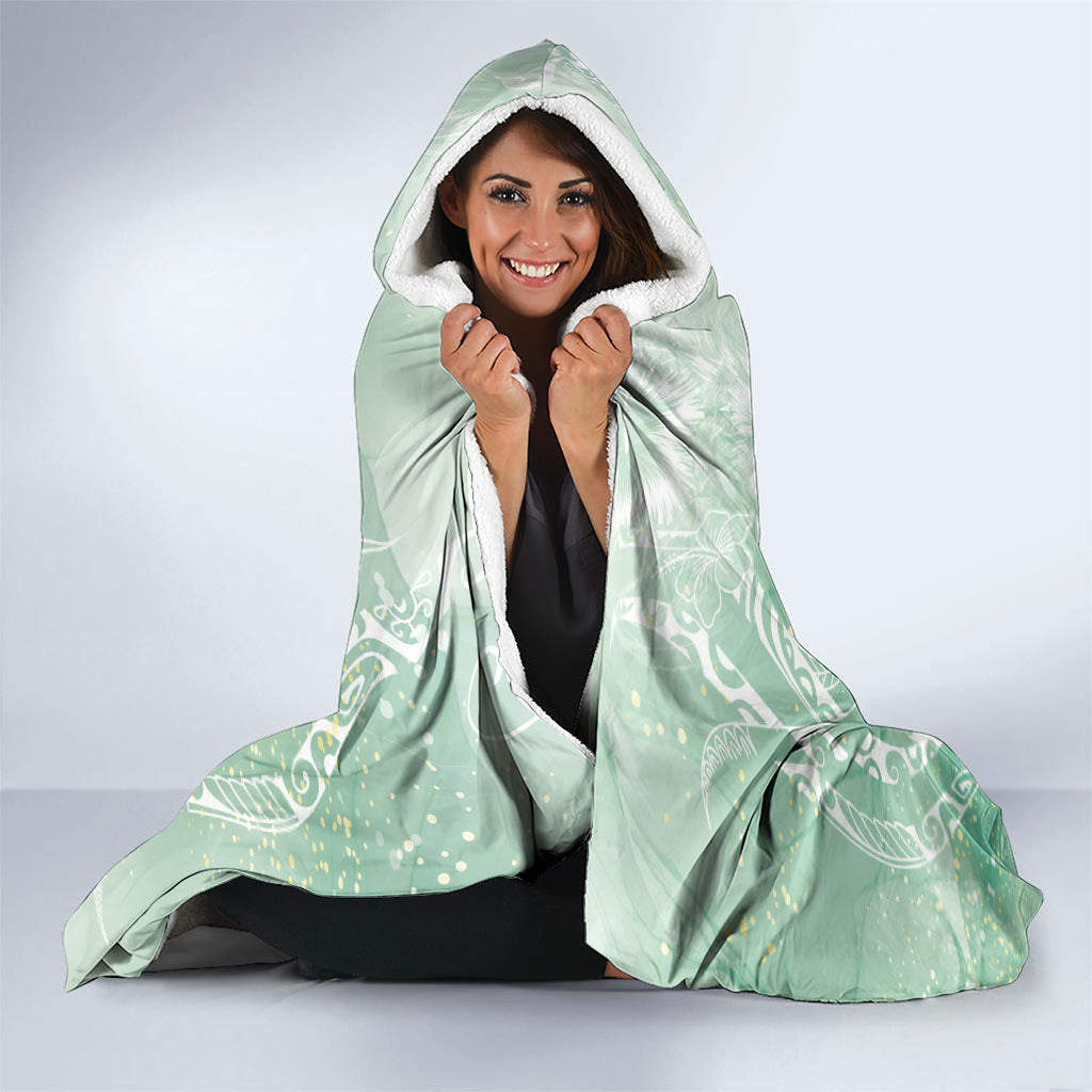 Aloha Hawaii Turtles Floral Hooded Blanket Seafoam Marbles Glaze