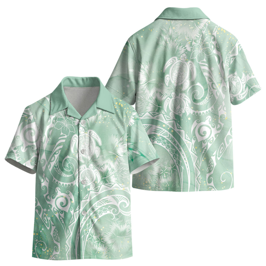 Aloha Hawaii Turtles Floral Kid Hawaiian Shirt Seafoam Marbles Glaze LT7