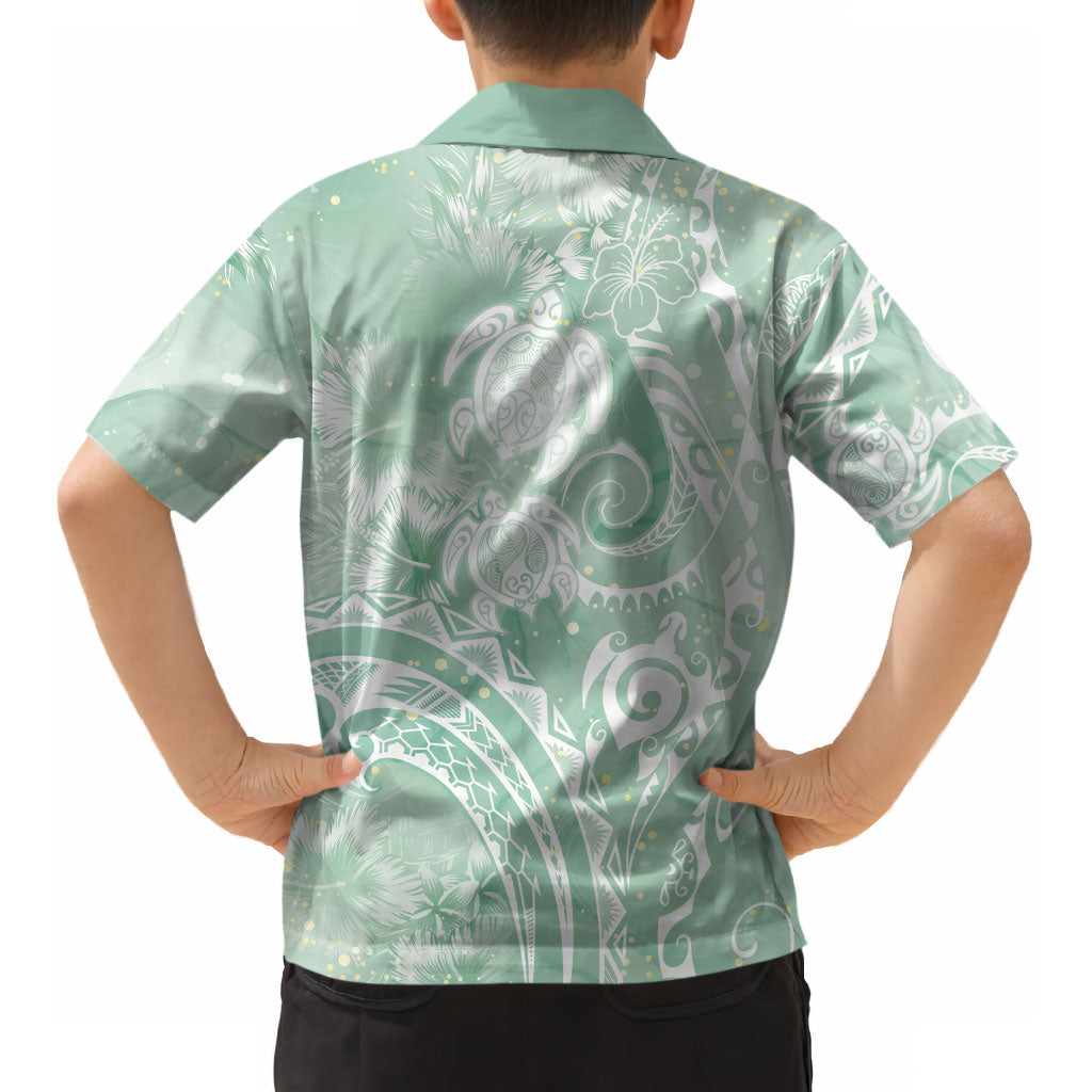 Aloha Hawaii Turtles Floral Kid Hawaiian Shirt Seafoam Marbles Glaze LT7