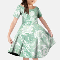 Aloha Hawaii Turtles Floral Kid Short Sleeve Dress Seafoam Marbles Glaze