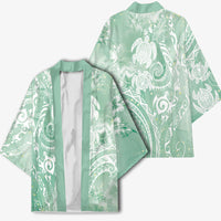 Aloha Hawaii Turtles Floral Kimono Seafoam Marbles Glaze