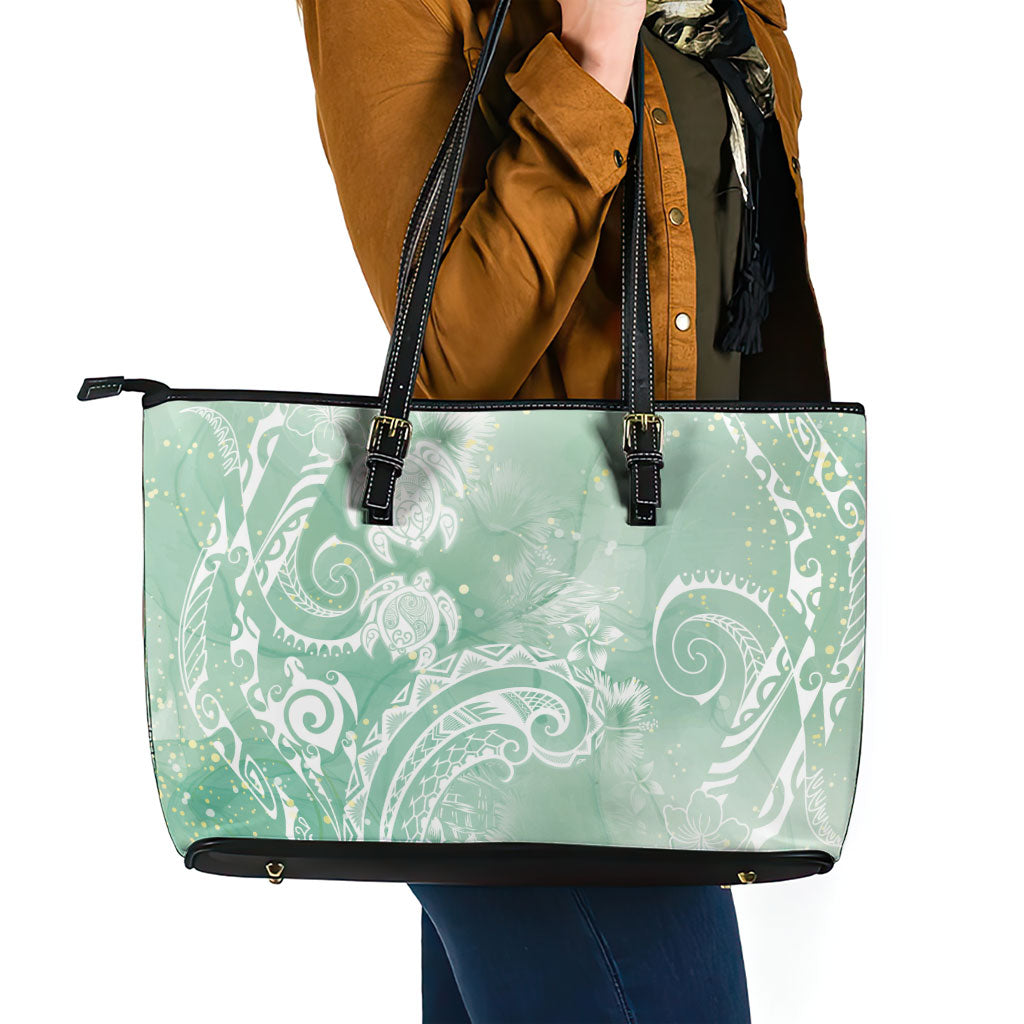 Aloha Hawaii Turtles Floral Leather Tote Bag Seafoam Marbles Glaze