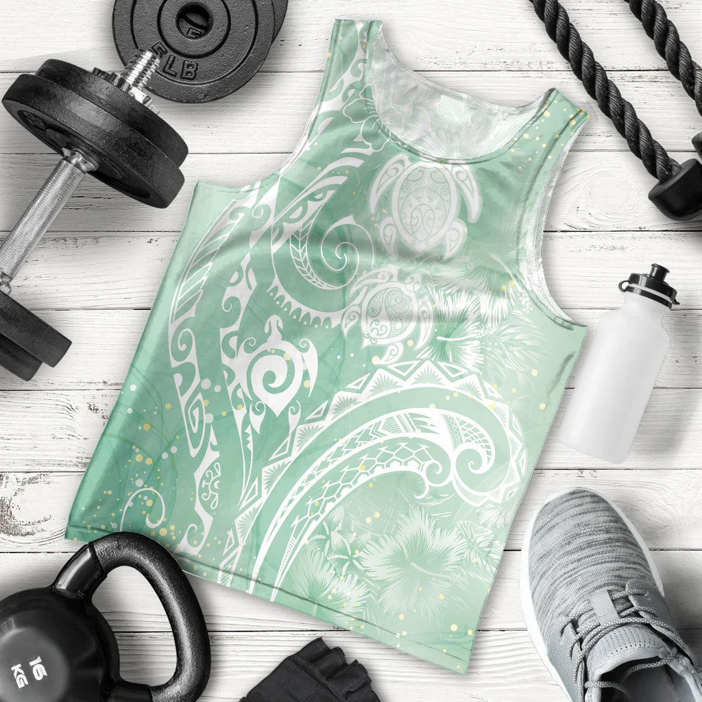 Aloha Hawaii Turtles Floral Men Tank Top Seafoam Marbles Glaze