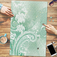 Aloha Hawaii Turtles Floral Puzzle Seafoam Marbles Glaze