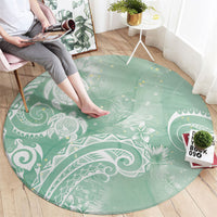 Aloha Hawaii Turtles Floral Round Carpet Seafoam Marbles Glaze