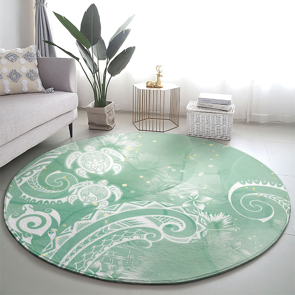 Aloha Hawaii Turtles Floral Round Carpet Seafoam Marbles Glaze