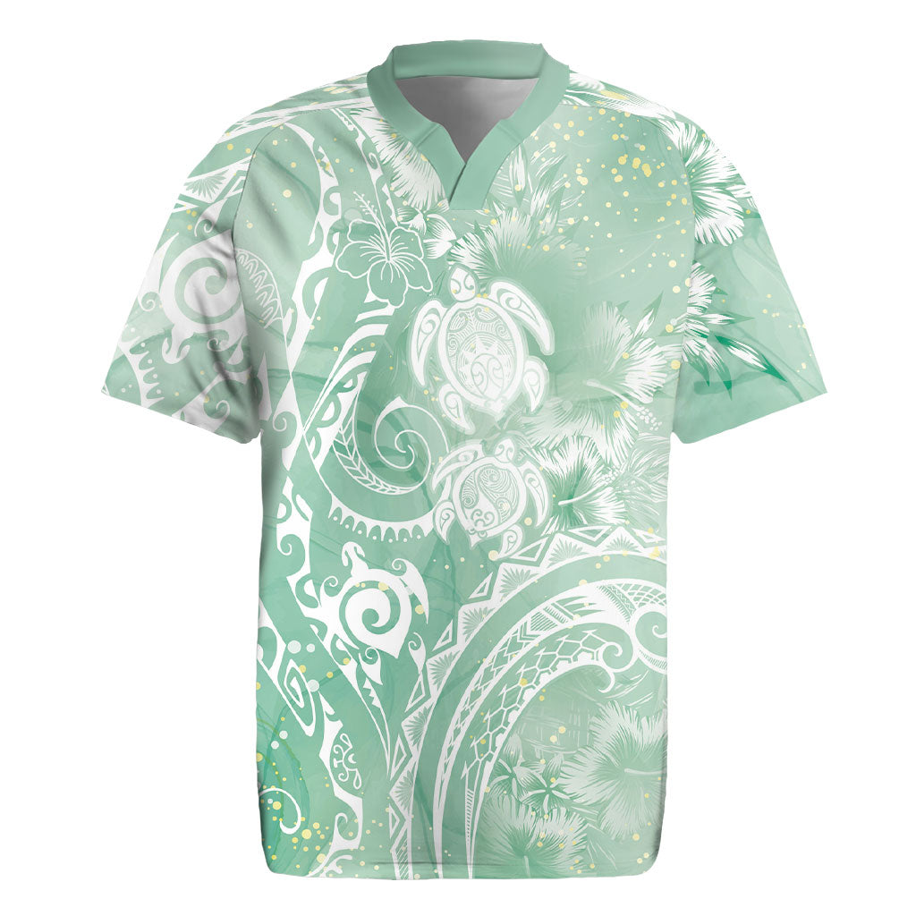 Aloha Hawaii Turtles Floral Rugby Jersey Seafoam Marbles Glaze