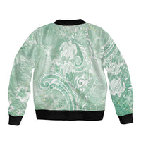 Aloha Hawaii Turtles Floral Sleeve Zip Bomber Jacket Seafoam Marbles Glaze