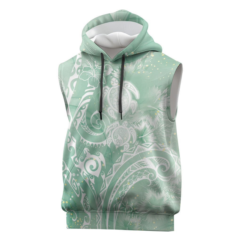 Aloha Hawaii Turtles Floral Sleeveless Hoodie Seafoam Marbles Glaze