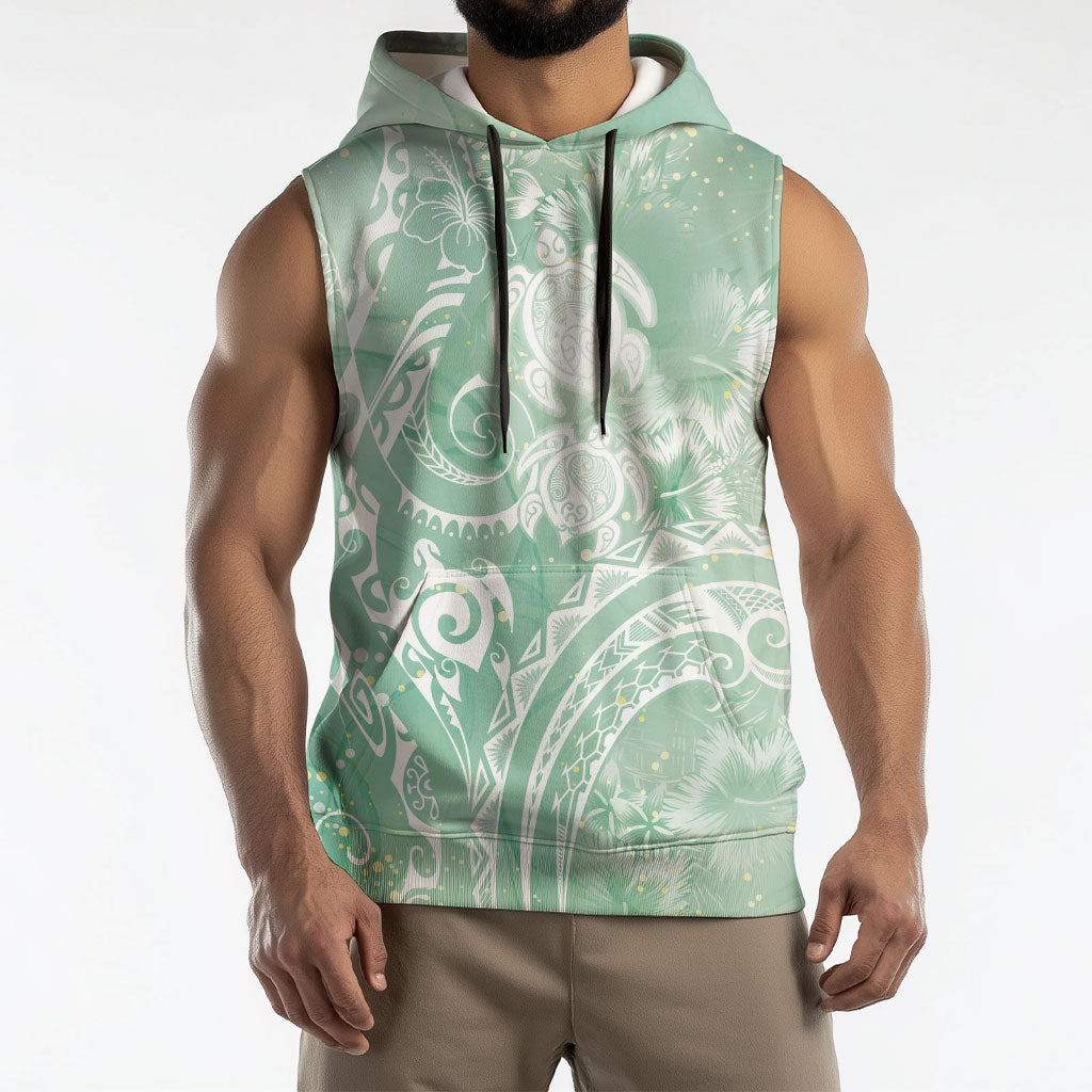 Aloha Hawaii Turtles Floral Sleeveless Hoodie Seafoam Marbles Glaze