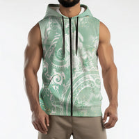 Aloha Hawaii Turtles Floral Sleeveless Zip Hoodie Seafoam Marbles Glaze