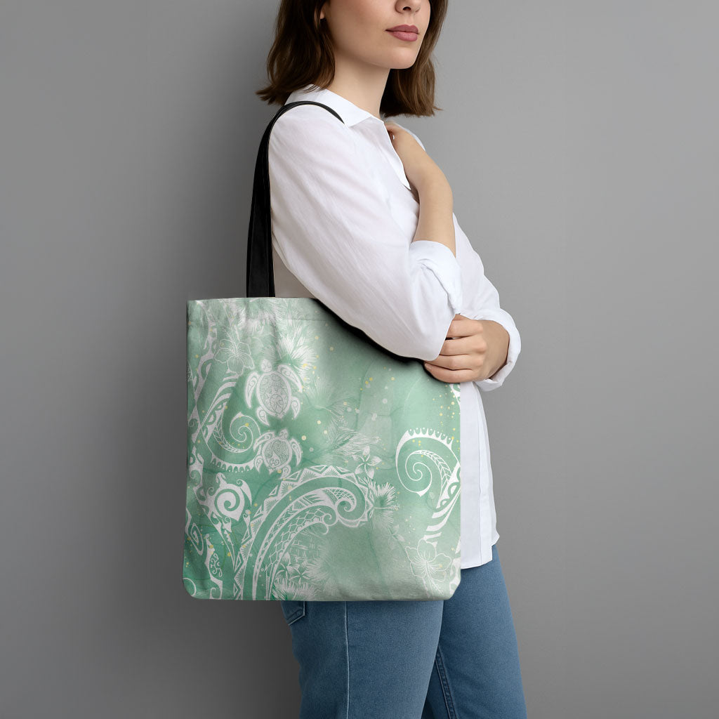Aloha Hawaii Turtles Floral Tote Bag Seafoam Marbles Glaze