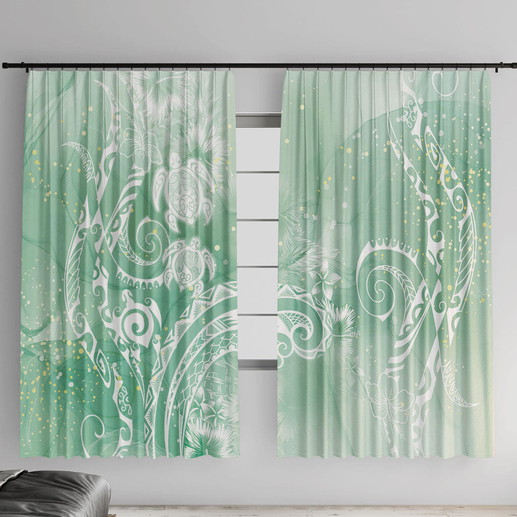 Aloha Hawaii Turtles Floral Window Curtain Seafoam Marbles Glaze