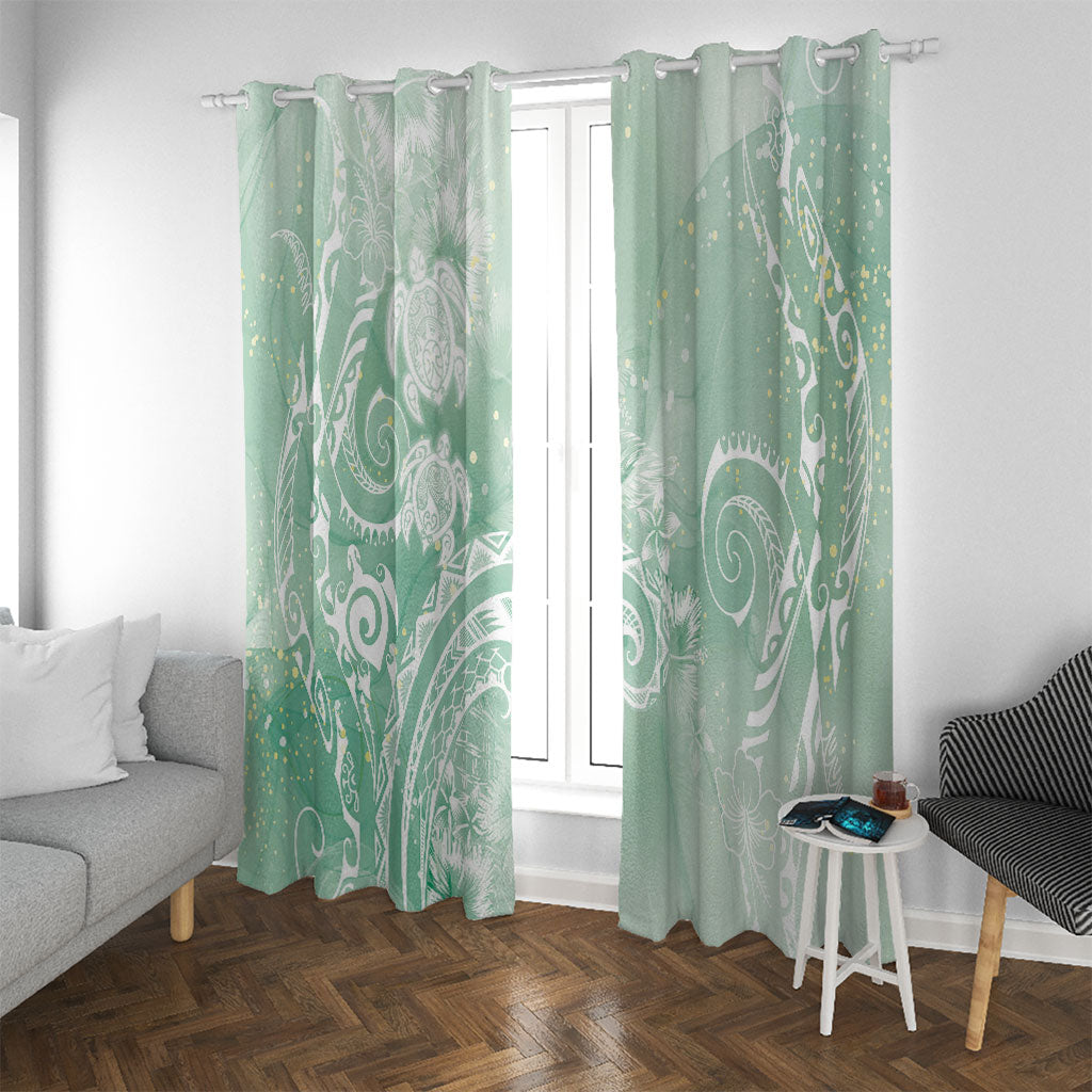 Aloha Hawaii Turtles Floral Window Curtain Seafoam Marbles Glaze