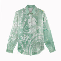 Aloha Hawaii Turtles Floral Women Casual Shirt Seafoam Marbles Glaze