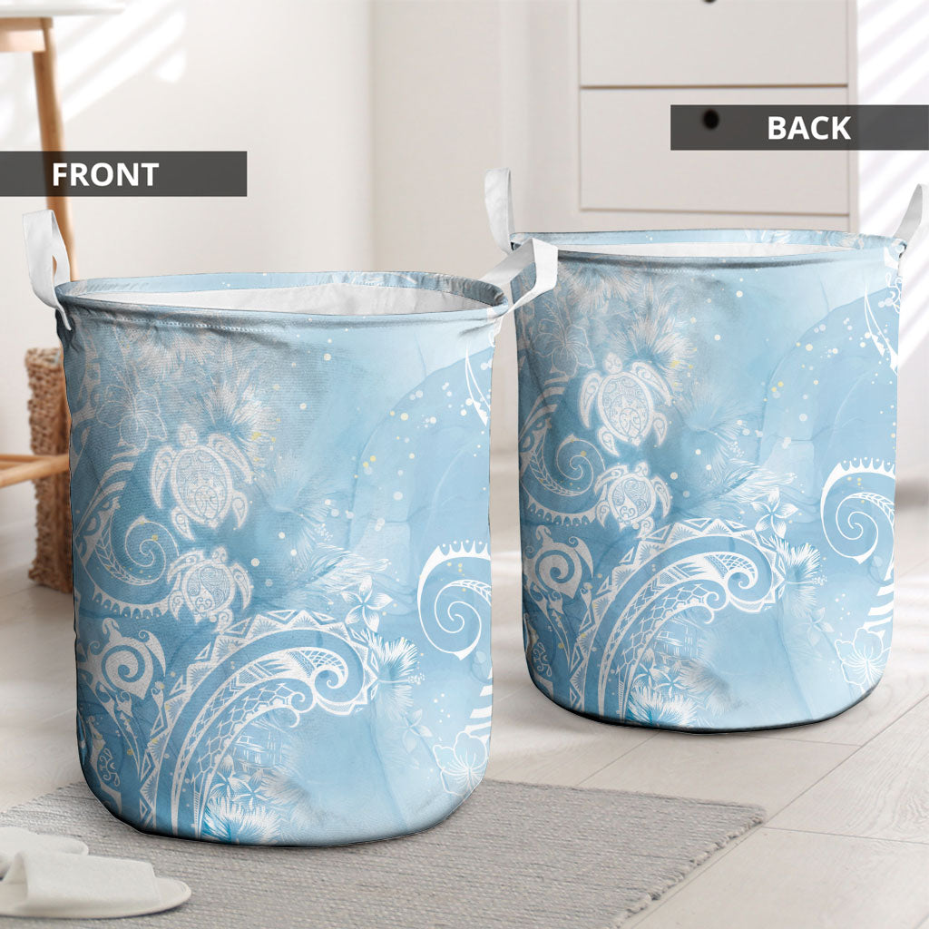 Aloha Hawaii Turtles Floral Laundry Basket Aqua Marbles Glaze