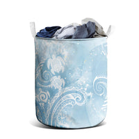 Aloha Hawaii Turtles Floral Laundry Basket Aqua Marbles Glaze
