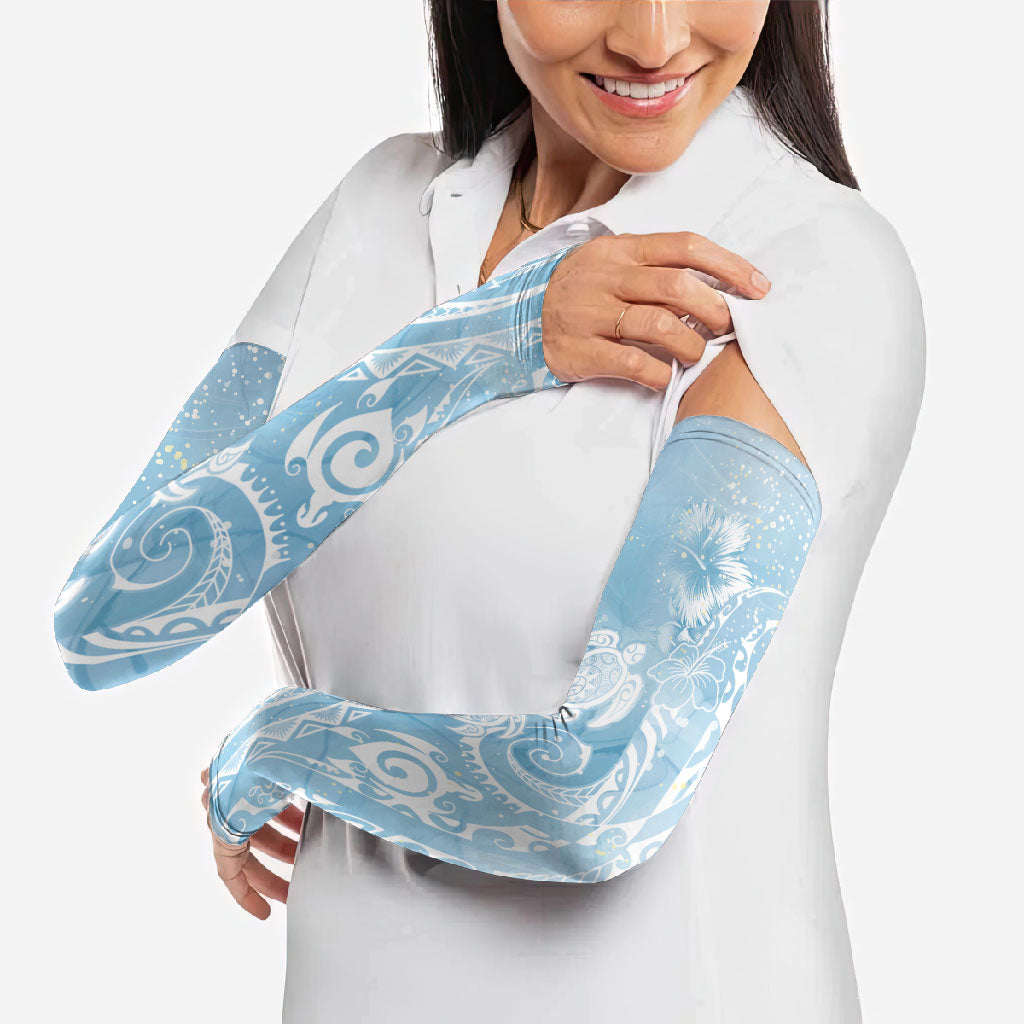 Aloha Hawaii Turtles Floral Arm Sleeves Aqua Marbles Glaze