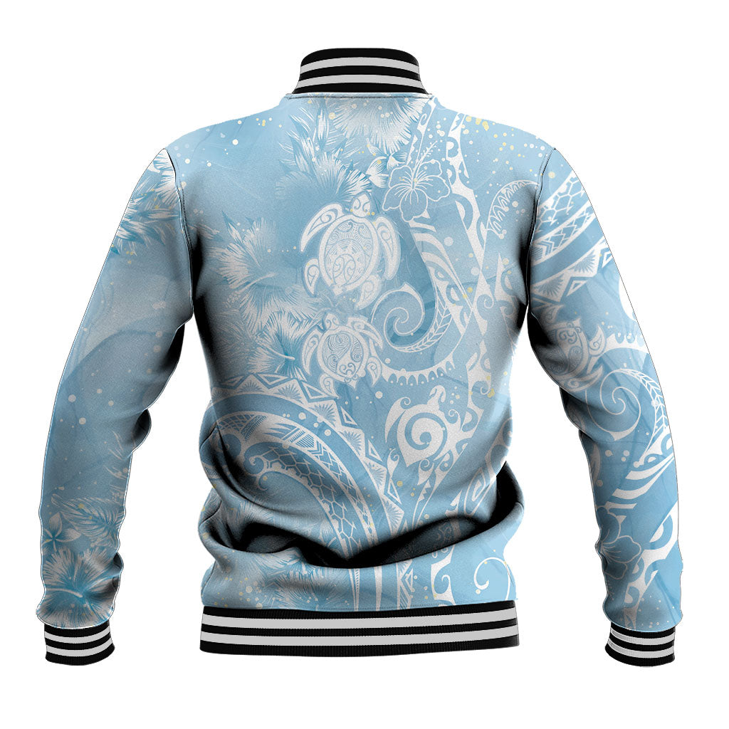 Aloha Hawaii Turtles Floral Baseball Jacket Aqua Marbles Glaze
