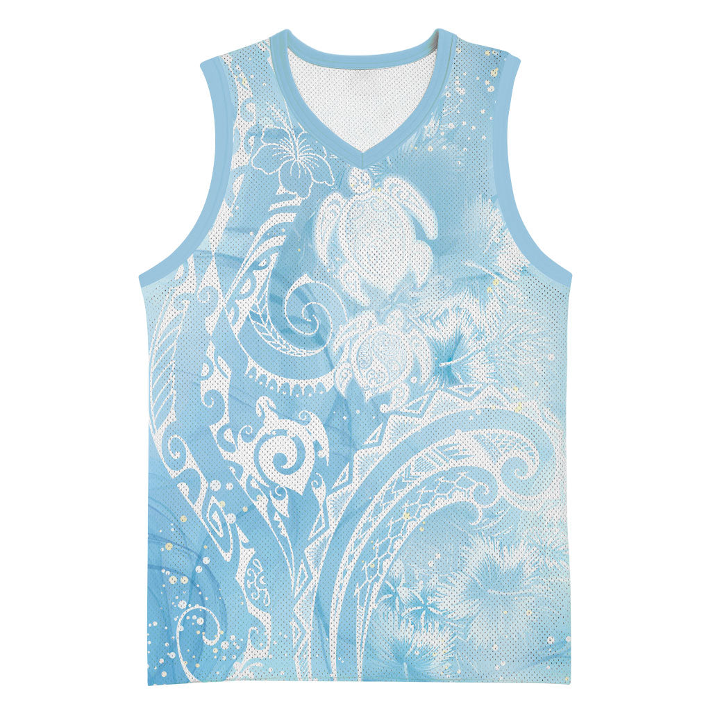 Aloha Hawaii Turtles Floral Basketball Jersey Aqua Marbles Glaze