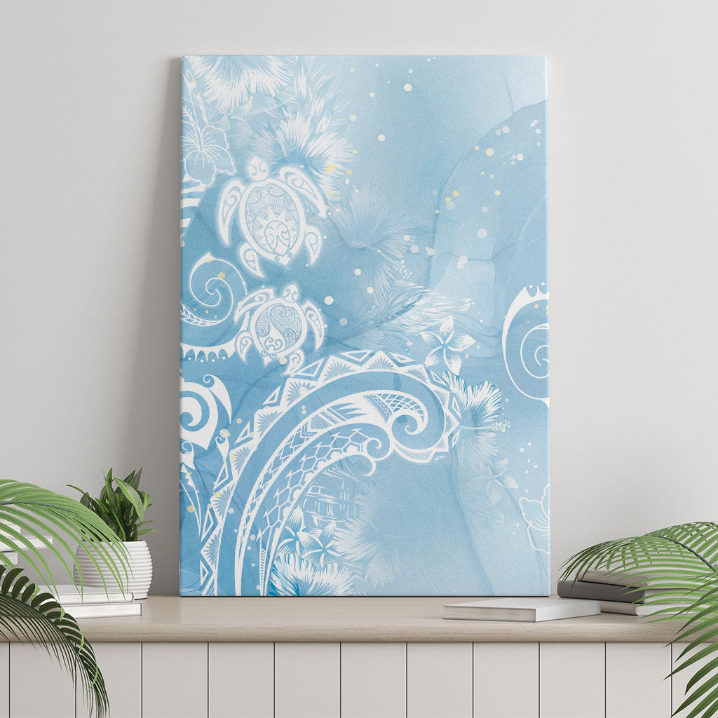 Aloha Hawaii Turtles Floral Canvas Wall Art Aqua Marbles Glaze