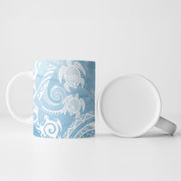 Aloha Hawaii Turtles Floral Ceramic Mug Aqua Marbles Glaze
