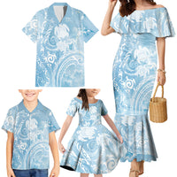 Aloha Hawaii Turtles Floral Family Matching Mermaid Dress and Hawaiian Shirt Aqua Marbles Glaze