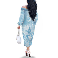 Aloha Hawaii Turtles Floral Family Matching Off The Shoulder Long Sleeve Dress and Hawaiian Shirt Aqua Marbles Glaze