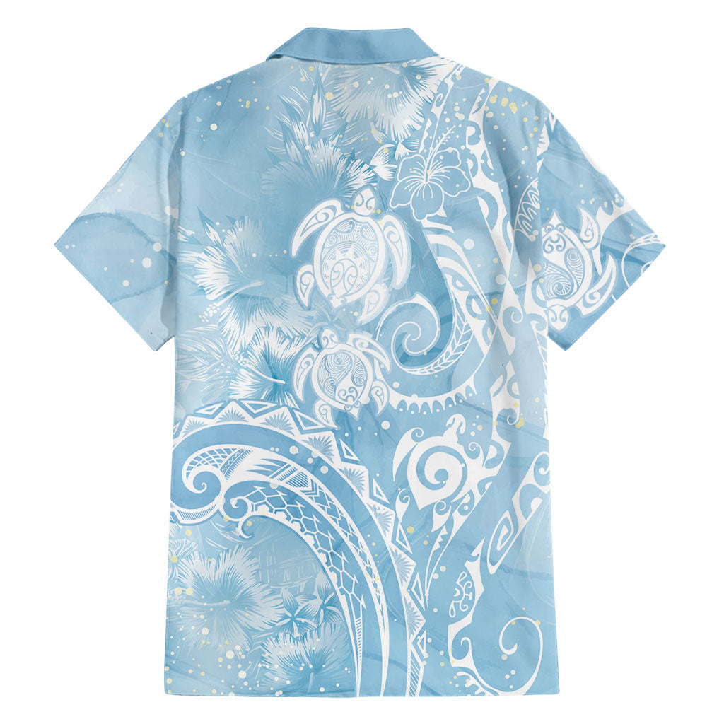 Aloha Hawaii Turtles Floral Family Matching Off Shoulder Maxi Dress and Hawaiian Shirt Aqua Marbles Glaze