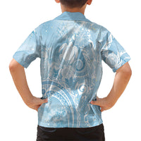 Aloha Hawaii Turtles Floral Family Matching Off Shoulder Short Dress and Hawaiian Shirt Aqua Marbles Glaze