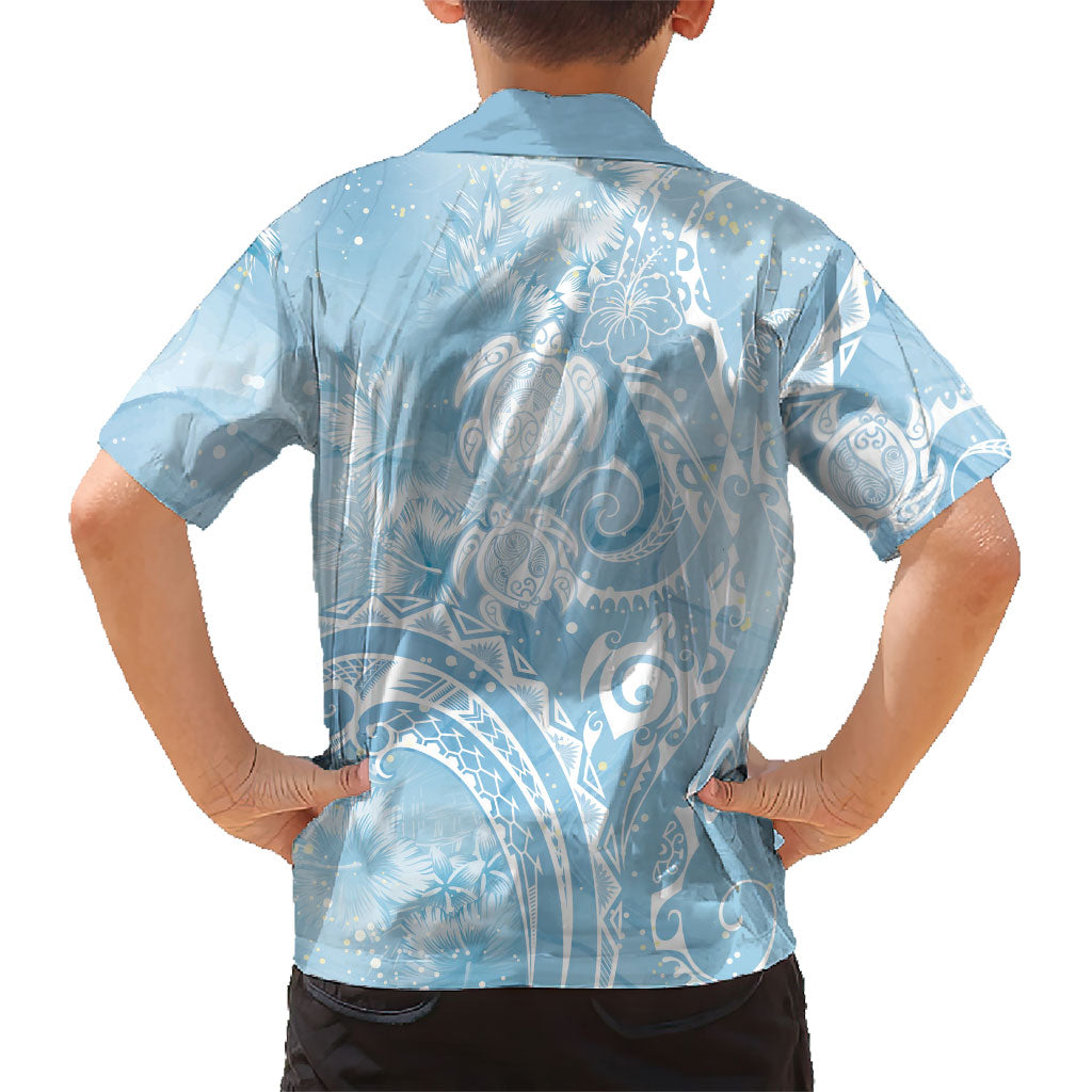 Aloha Hawaii Turtles Floral Family Matching Puletasi and Hawaiian Shirt Aqua Marbles Glaze