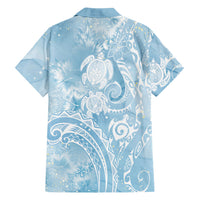 Aloha Hawaii Turtles Floral Family Matching Puletasi and Hawaiian Shirt Aqua Marbles Glaze